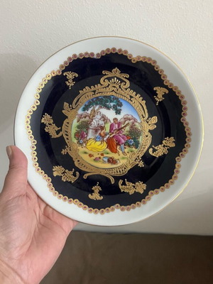 Колекционна чиния Imperial Limoges France ръчно изработена с 22K злато нова