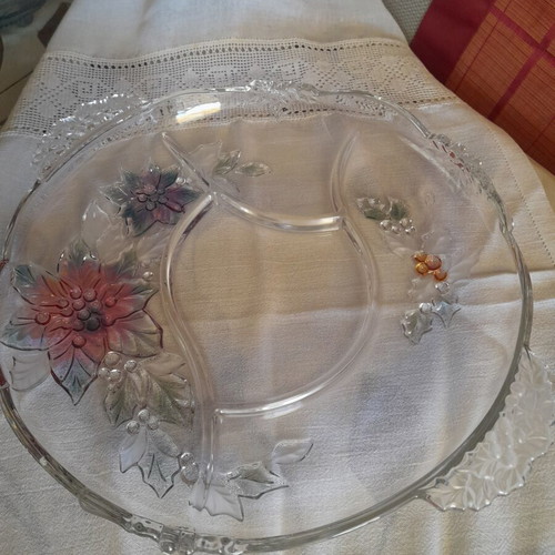Vintage Crystal Serving Platter 35cm with Alexandrina Embossed Design
