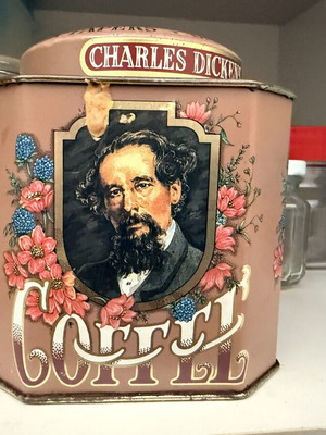 Vintage Charles Dickens Coffee Tin Canister used