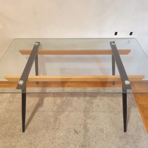Glass dining table for 4-6 people like new with wood and metal support