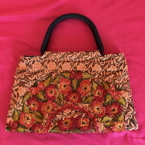 Handbag embroidered, unused, multicolor