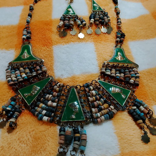 Vintage necklace with earrings used, Ancient Egypt theme