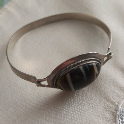 Silver cuff bracelet with Botswana agate like new
