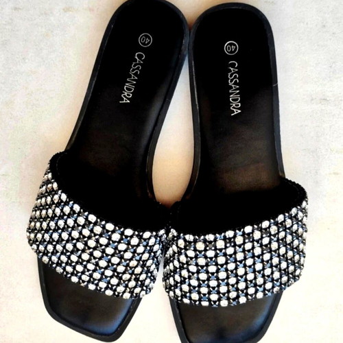 Cassandra women's slides size 40 like new, black with strass