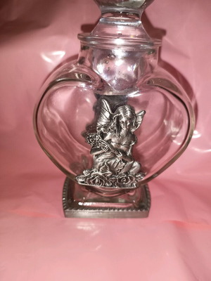 Vintage glass heart vase with metal fairy like new
