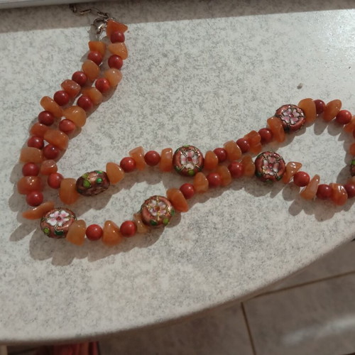 Necklace with unique stones, new, orange