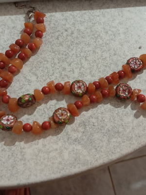 Necklace with unique stones, new, orange