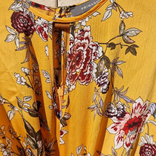 Yellow midi dress Primark like new with floral design, size 36