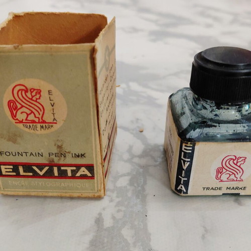 Elvita vintage glass ink bottle 1950s
