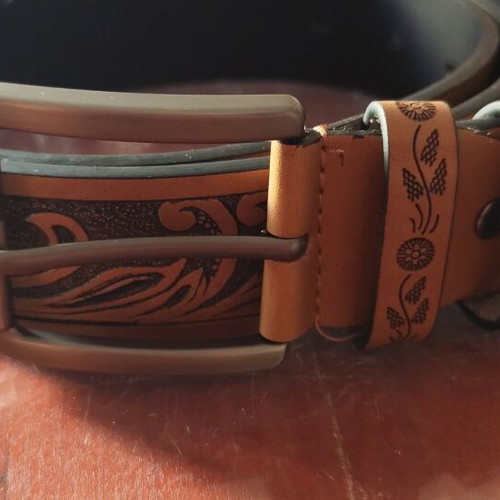 Set of 2 men's embossed leather belts brown new, length 130cm