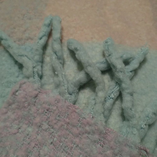Fluffy scarf like new, blue and pink with fringes