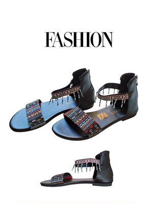 Girls' sandals with zipper and ankle strap, size 35