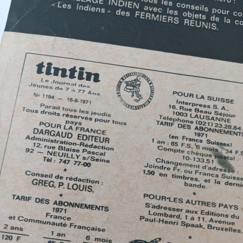 Tintin comic used, large format, year 1971