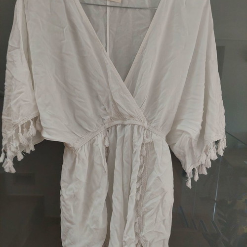 Playsuit Mindmatter λευκό κρουαζέ λινό ολόσωμο σορτς παραλίας καινούργιο
