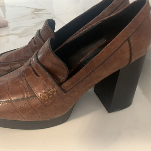 Mango Croc-Effect Platform Moccasins Like New, Brown Size 38