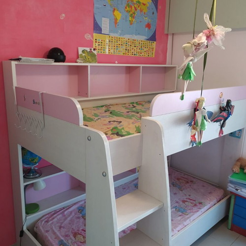 Wooden bunk bed with mattresses like new
