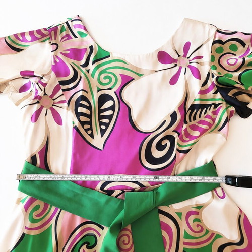 Bariana Colourful Floral Midi Dress with Green Belt Size L 44 like new