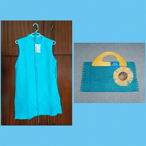 Mystico dress and Aqua Mare handbag set new, turquoise