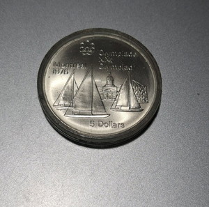 Ασημένιο Καναδά Montréal 1973 5 Δολάρια, Χάρτης Ολυμπιακών Αγώνων Μόντρεαλ 1976, Νόμισμα Queen