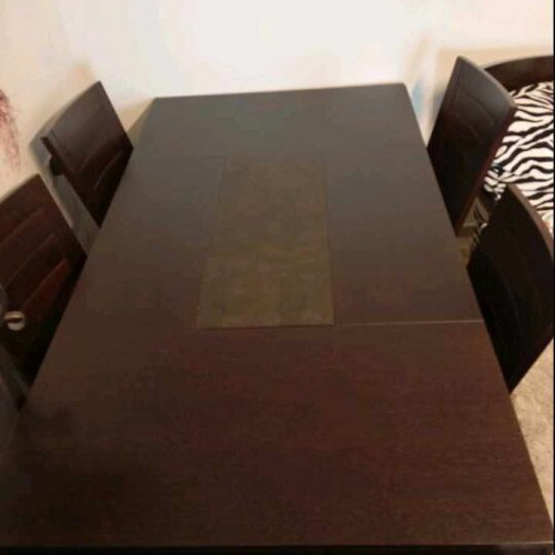 Solid wood dining set with leather like new, size 1.80x1.00, up to 12 seats