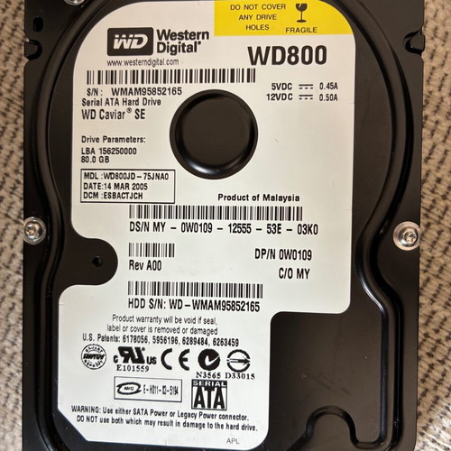 Western Digital 80GB SATA HDD WD800JD used for Retro PC
