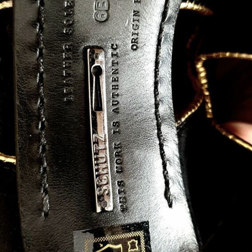 Schutz black suede sandals new with gold details size 36.5