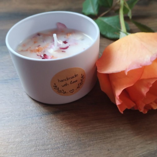 Scented candle autumn flowers new, handmade soy with dried flowers