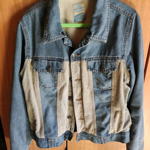 Denim jacket like new, beige and blue, sizes L and XL