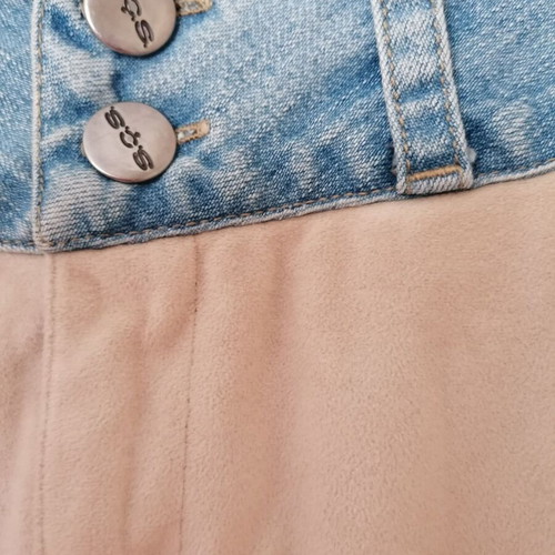 Suede style skirt SOS London Rome new, beige with denim details, size L