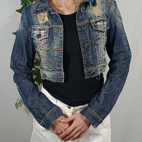 On Line cropped jean jacket like new, blue, size S