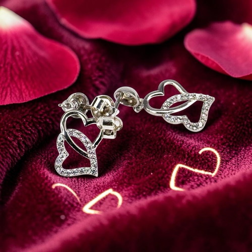 Silver Earrings Hearts new, 925 sterling