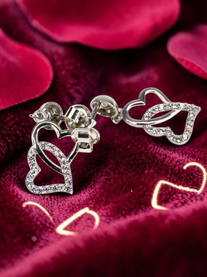 Silver Earrings Hearts new, 925 sterling