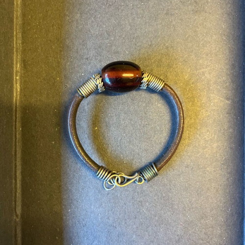 Leather bracelet used with stone on leather