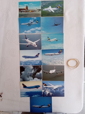 Lufthansa historic fleet postcards set, like new, 13 pieces