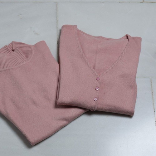 Women’s knitted set cardigan and blouse pink like new