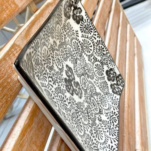 Ionian porcelain platter with black and white designs 24.5x9cm new