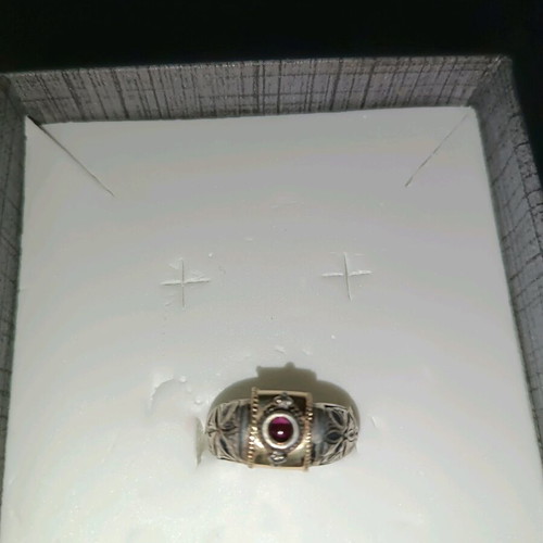 Byzantine ring new, silver 925 and gold with garnet stone