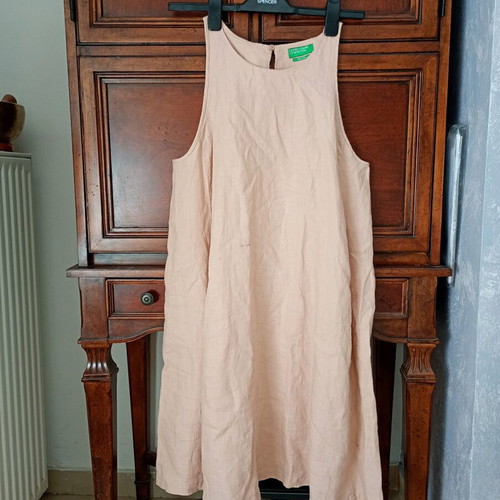 Linen dress Benetton in light pink shade, like new, size S