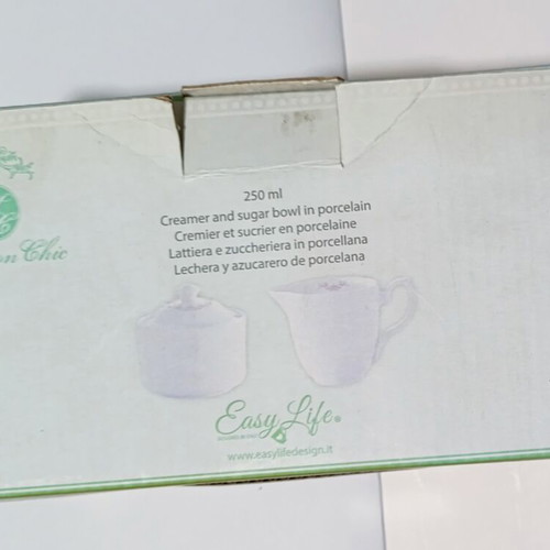 Easy Life porcelain milk jug and sugar bowl set 250ml new with gold trim