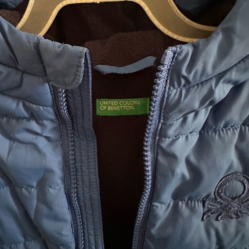 Benetton blue padded jacket with hood used, 98 cm, 2-3 years