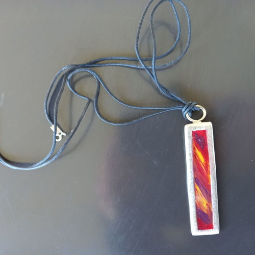 Long handmade silver necklace with painting like new