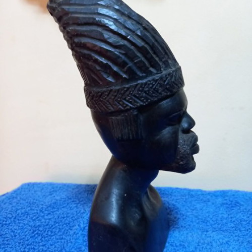 Handmade ebony wood bust vintage African sculpture used