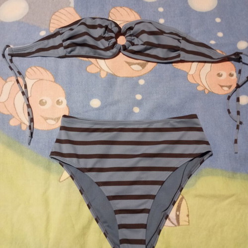 Striped bikini set blue and brown like new