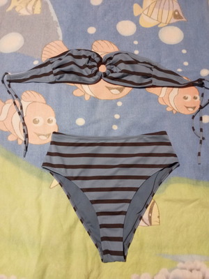 Striped bikini set blue and brown like new