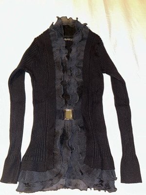 Black blouse-cardigan with ruffles used, size M