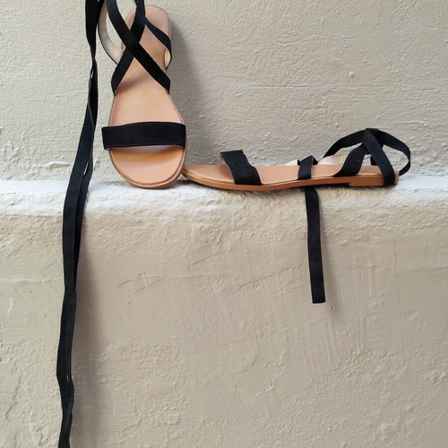Asos flat black lace-up sandals with ribbon, like new, size 38