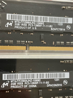 Micron SODIMM RAM 2x 2GB MT8JTF25664JHZ-1G6M2