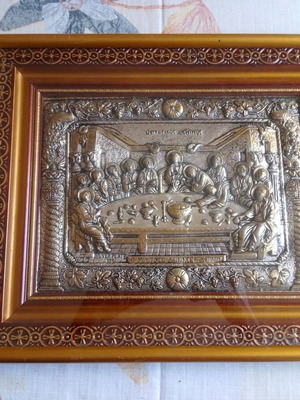 Large Silver-Plated Last Supper Icon 35x42 cm, used