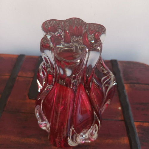 Czech crystal glass vase vintage, used, 1970s pink