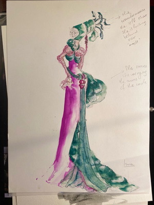 Theatrical costume design used, watercolor on A3 paper